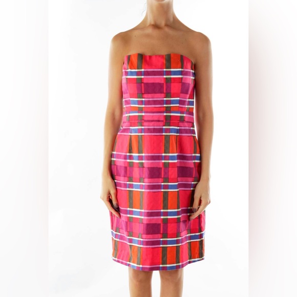 EUC Banana Republic size 0 petite plaid strapless dress - Picture 2 of 5